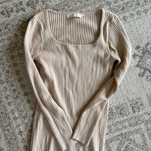Ribbed Long Sleeve Beige Sweater Dress